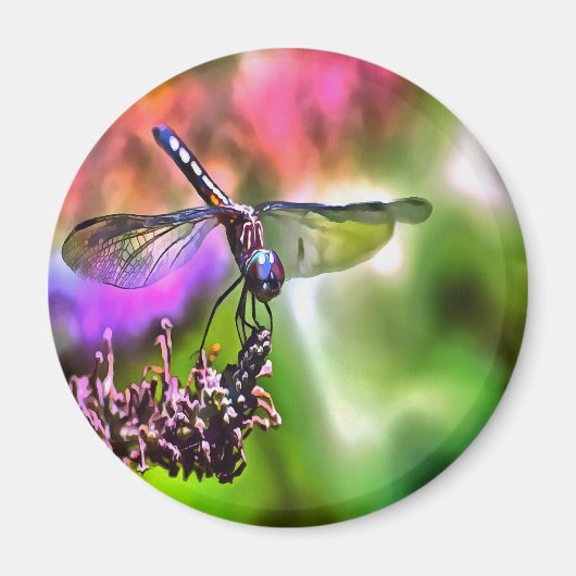 Dragonfly in grüner und blauer realistischer Maler Magnet (Vorne)