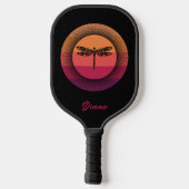 Dragonfly in Retro Sunset mit Namen Pickleball Schläger (Rückseite)