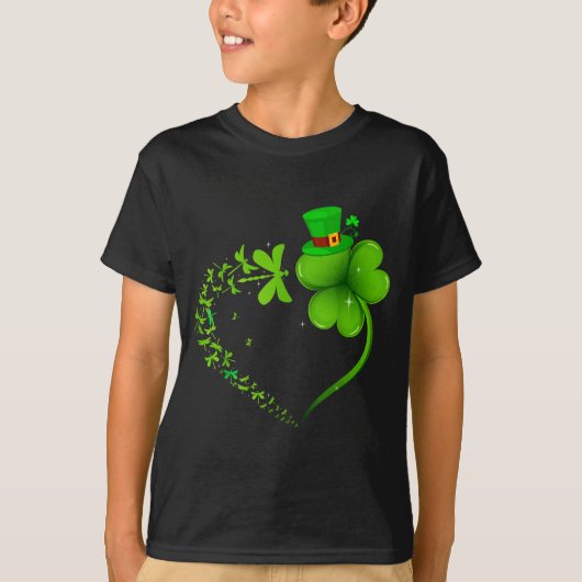 Dragonfly Irish Shamrock Heart Happy St Patrick's T-Shirt (Vorderseite)