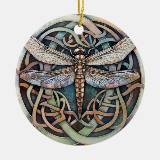 Dragonfly keltischer Knoten Keramik Ornament (Vorne)