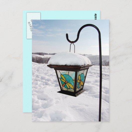 Dragonfly Lantern am Wintermorgen Postkarte (Vorne/Hinten)