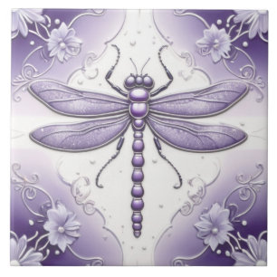 Dragonfly Lila und weiße Blume Kunst Fliese