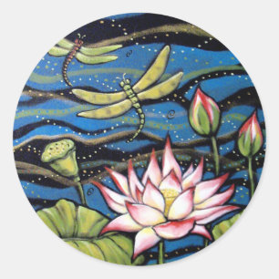 DRAGONFLY LOTUS von Diana S Martin Runder Aufkleber