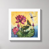 Dragonfly Lotus Wasserfarbe Print Wrapped Canvas Leinwanddruck (Vorderseite)