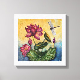 Dragonfly Lotus Wasserfarbe Print Wrapped Canvas Leinwanddruck
