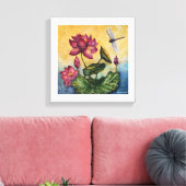 Dragonfly Lotus Wasserfarbe Print Wrapped Canvas Leinwanddruck (Insitu (Wohnzimmer))