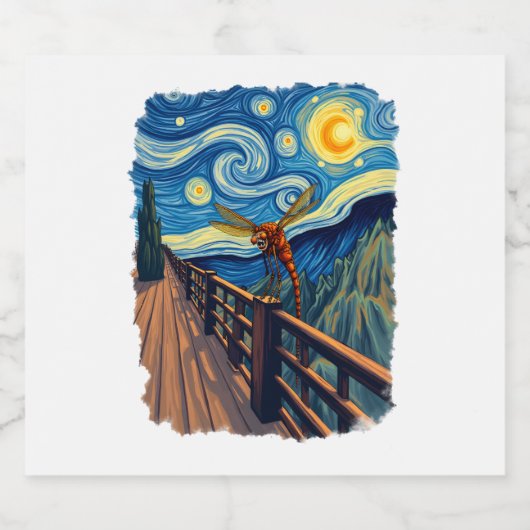 Dragonfly Lovers Artistic Dragonfly Schaumweinetikett (Einzelnes Label)