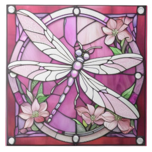 Dragonfly Magenta Rosa und Weiß verkettetes Glas Fliese