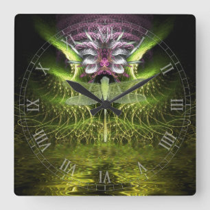 Dragonfly Magic Fraktal Kunstgalerie Quadratische Wanduhr