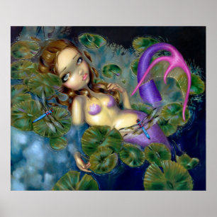 Dragonfly Mermaid ART PRINT Fantasie-Wasserlilien Poster