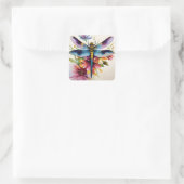 Dragonfly mit Blume Multicolor Art Quadratischer Aufkleber (Tasche)