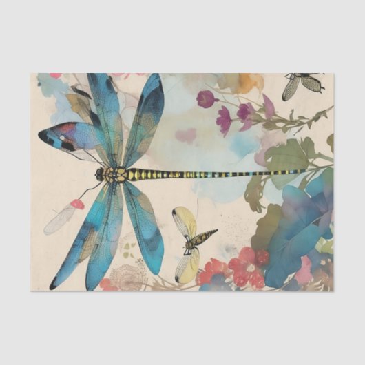 Dragonfly Mixed Media Collage Ephemere Decoupage Seidenpapier (Vorderseite)