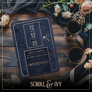 Dragonfly & Modern Blue Floral Foil Einladung