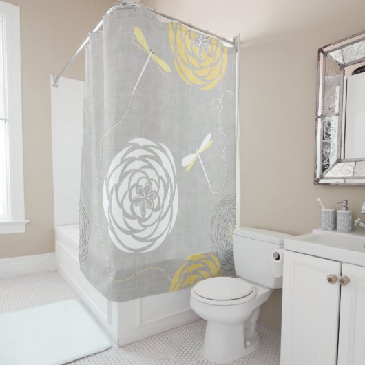 Dragonfly Moderne Blumenranunculus Circle Blume Duschvorhang (Beispiel)