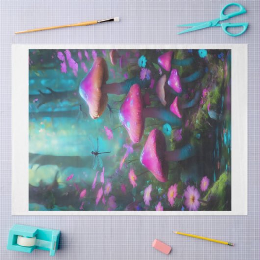 Dragonfly Mushroom Forest Tissue Paper Seidenpapier (Basteln)