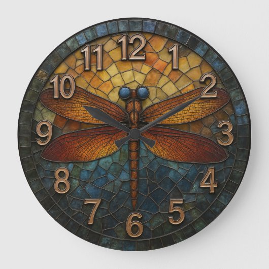 Dragonfly nature themed insect art garden style große wanduhr (Vorderseite)