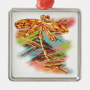Dragonfly Orange Splash Ornament Aus Metall
