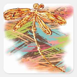 Dragonfly Orange Splash Quadratischer Aufkleber