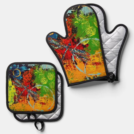 Dragonfly Oven Mitt und Pot Holder Ofenhandschuh & Topflappen-Set (Vorderseite/Rückseite)