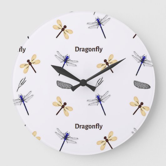 Dragonfly pattern on white große wanduhr (Vorderseite)
