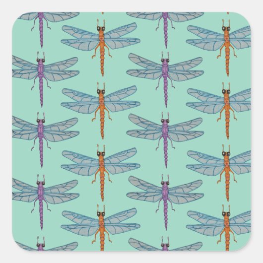 Dragonfly pattern quadratischer aufkleber (Vorderseite)