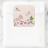 Dragonfly Pink Cherry Blossom Geschichte Illustrat Quadratischer Aufkleber (Tasche)