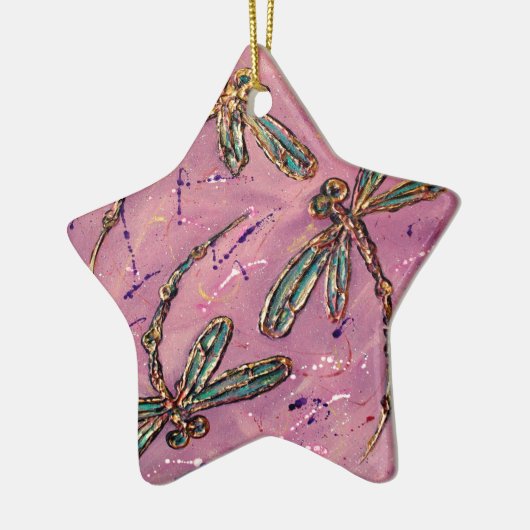 Dragonfly Pink Fizz Keramik Ornament (Links)