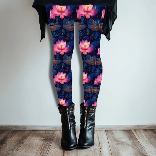 Dragonfly & Pink Lotus Design-Leggings Leggings