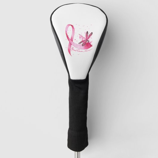 Dragonfly Pink Ribbon Brustkrebs Bewusstsein Golf Headcover (Vorderseite)
