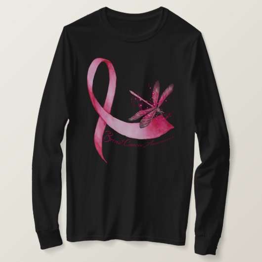Dragonfly Pink Ribbon Brustkrebs Bewusstsein T-Shirt (Design vorne)