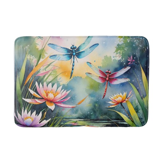 Dragonfly Pond Lili Pads Drachenfliegen Badematte (Vorderseite)