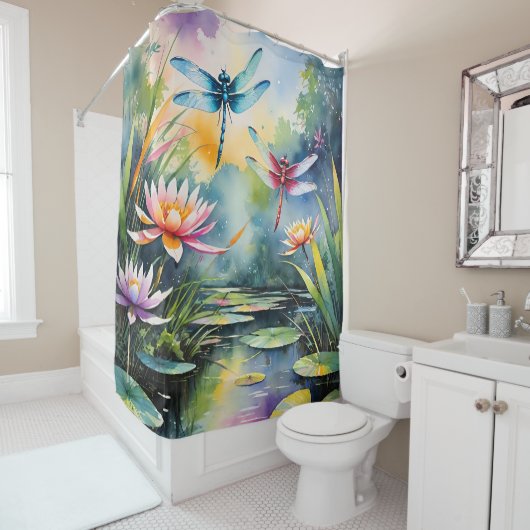 Dragonfly Pond Lili Pads Drachenfliegen Duschvorhang (Beispiel)