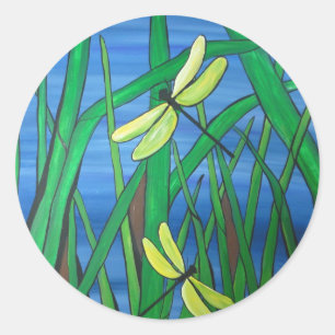 Dragonfly Pond Runder Aufkleber
