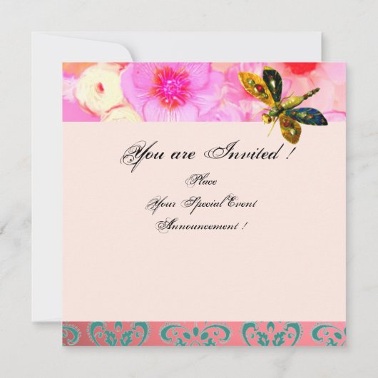 DRAGONFLY, ROSE UND ANEMONE-BLUME BRAUTPARTY EINLADUNG (Rückseite)