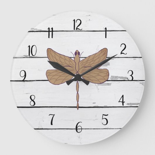 Dragonfly Rustic Shiplap Bauernhaus Dekoration Große Wanduhr (Vorderseite)