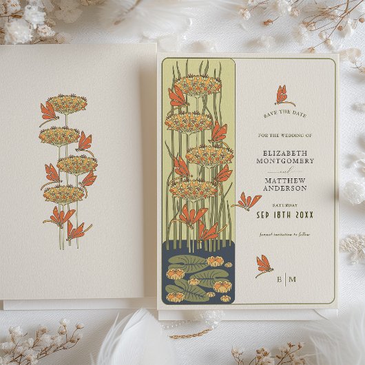 Dragonfly Save the Date Belle Epoque Art Nouveau Einladung