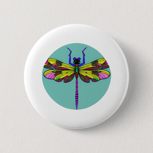 Dragonfly Schöne, bunt und verziert Button (Vorderseite)