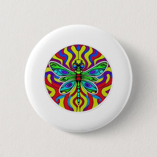 Dragonfly Schöne, bunt und verziert Button (Vorderseite)