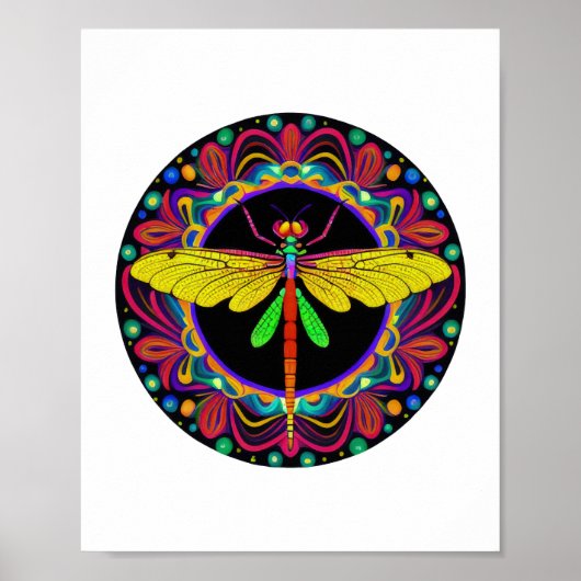 Dragonfly Schöne, bunt und verziert Poster (Vorne)