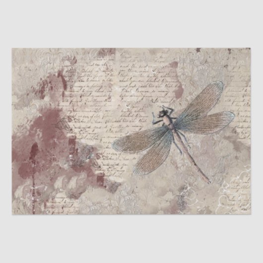 Dragonfly Shabby Mixed Media Script Decoupage Seidenpapier (Vorderseite)