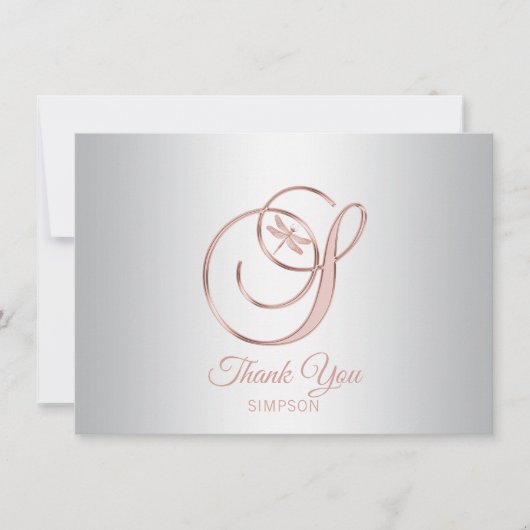 Dragonfly Silver Gray Rose Gold Vielen Dank | S Dankeskarte (Vorderseite)