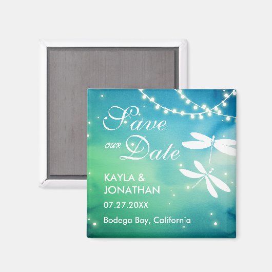 Dragonfly Speichern Sie die Datumsmagnete | Blau u Magnet (Vorderseite/Rückseite)