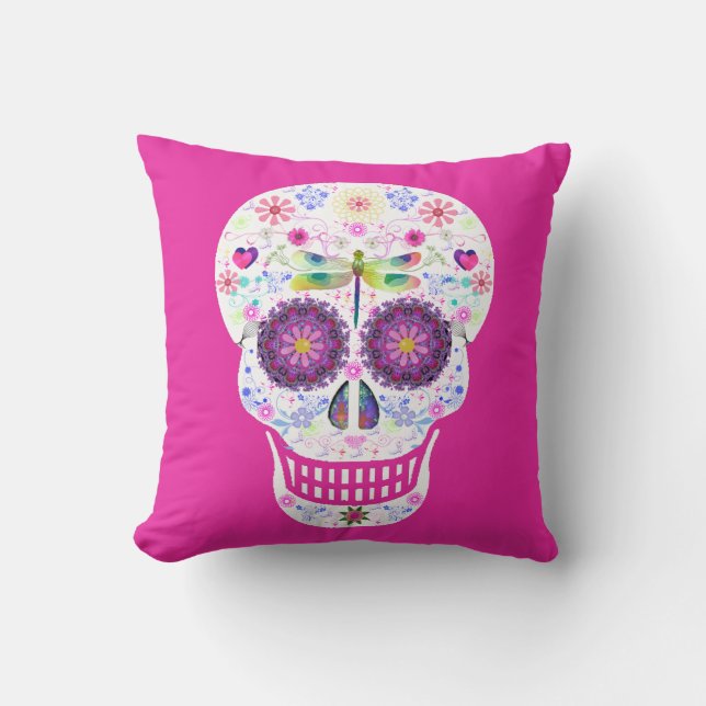 Dragonfly Sugar Skull Throw Kissen (Vorderseite)