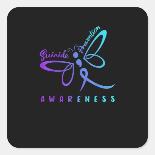 Dragonfly Suicide Prevention Aware Teal Ribbon Quadratischer Aufkleber (Vorderseite)