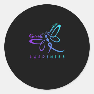 Dragonfly Suicide Prevention Aware Teal Ribbon Runder Aufkleber