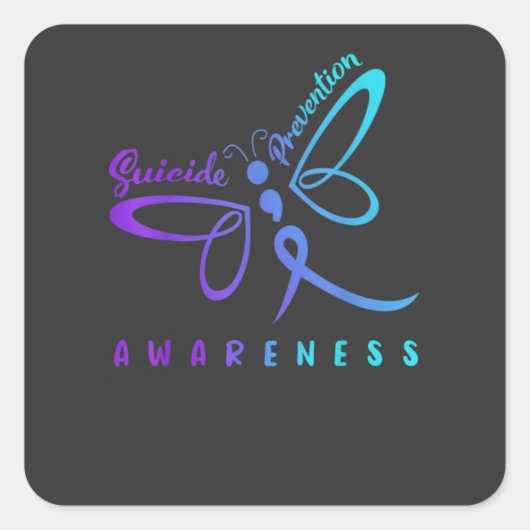 Dragonfly Suicide Prevention Awareness T - Shirt Quadratischer Aufkleber (Vorderseite)