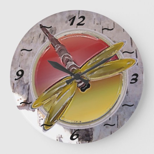 Dragonfly-Symbol auf der Birke Große Wanduhr (Vorderseite)