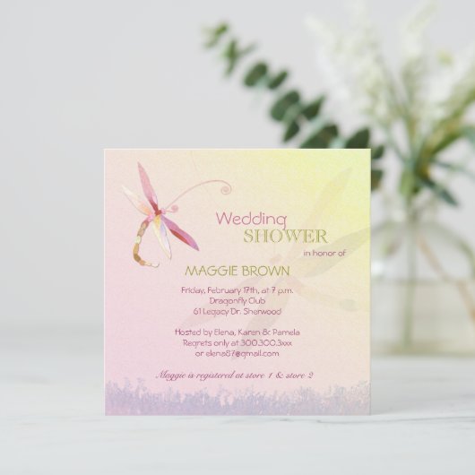 Dragonfly Theme Einzigartiges Brautparty Einladung (Stehend Vorderseite)