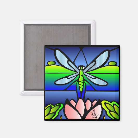 Dragonfly Tiffany Style Square Magnet (Vorderseite/Rückseite)
