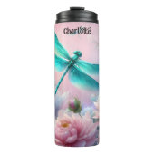 Dragonfly-Träume: Blumen, Ätherische, Pastellfarbe Thermosbecher (Vorderseite)